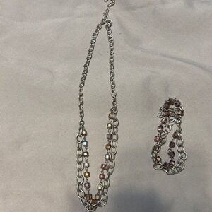 Elegant Silver and Multicolor Beaded Necklace and Bracelet Set